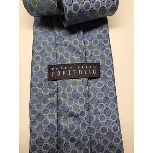 Vintage PERRY ELLIS Portfolio 100% Silk Blue Green Designer Neck Tie
